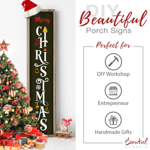 DIY reusable Christmas porch leaner stencil, 5ft vertical merry christmas porch board sign stencils, christmas stencils for painting wood signs, diy front porch Christmas decor, ornate merry christmas 5ft porch leaner