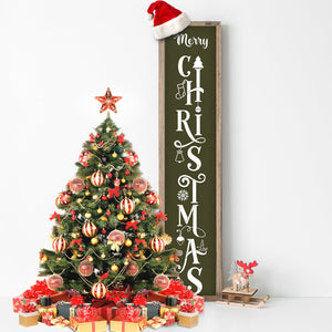 DIY reusable Christmas porch leaner stencil,  5ft vertical merry christmas porch board sign stencils, christmas stencils for painting wood signs, diy front porch Christmas decor, ornate merry christmas 5ft porch leaner