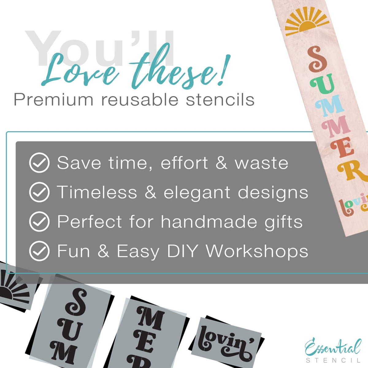 Diy vertical summer lovin' porch leaner, reusable 4ft summer lovin' stencil for diy home decor sign