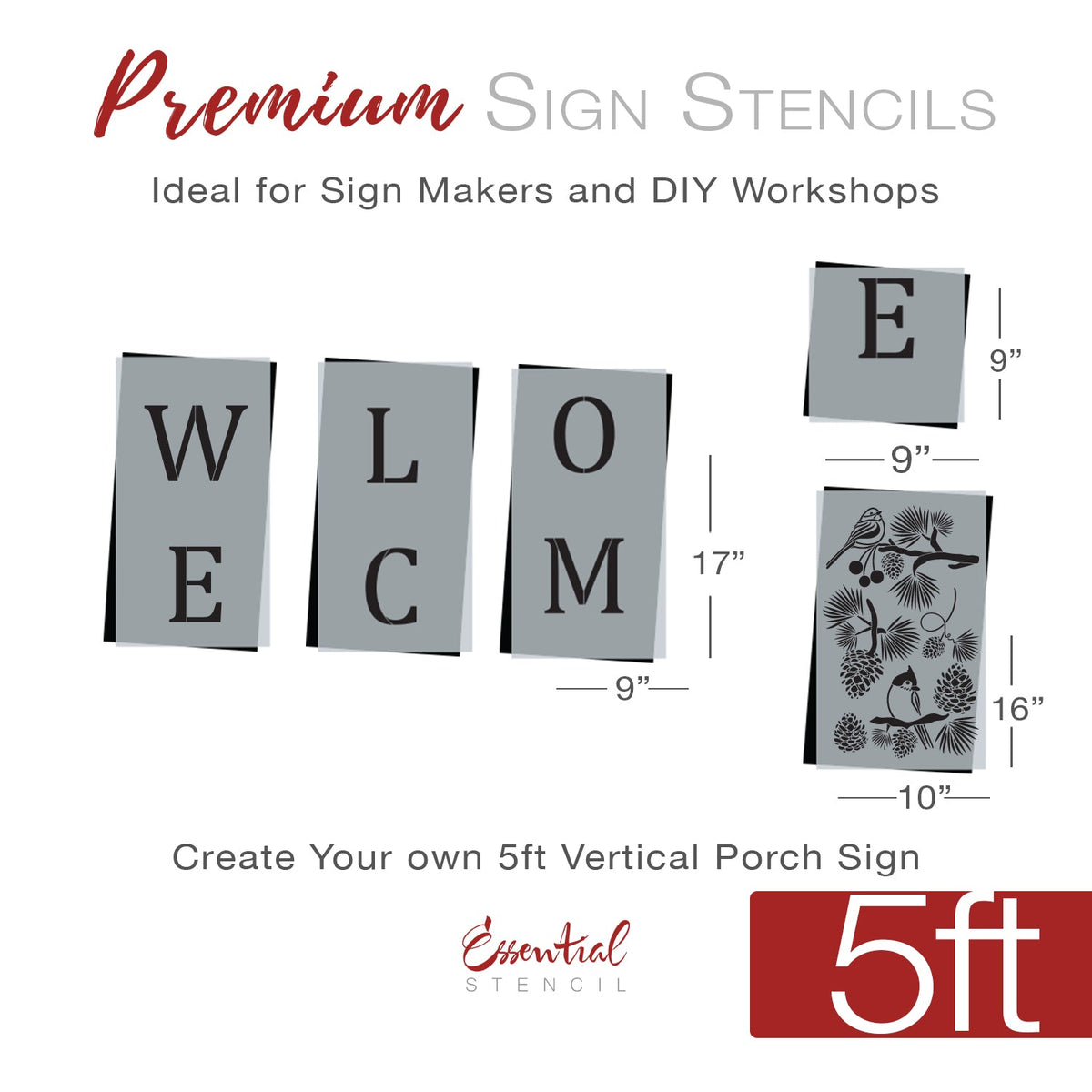 DIY reusable holiday porch leaner, Vertical welcome winter porch sign, Welcome winter with birds and pine cones porch leaner, 5ft Christmas welcome winter porch sign, stencils for painting porch leaners