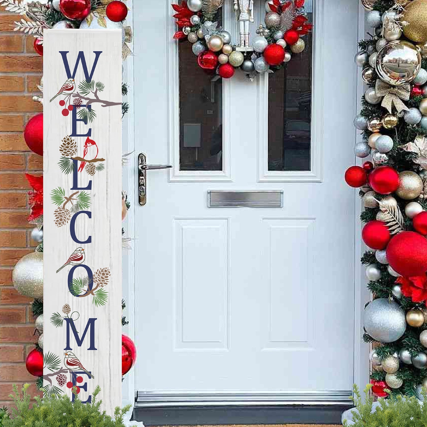 DIY reusable holiday porch leaner, Vertical welcome winter porch sign, Welcome winter with birds and pine cones porch leaner,  5ft Christmas welcome winter porch sign, stencils for painting porch leaners