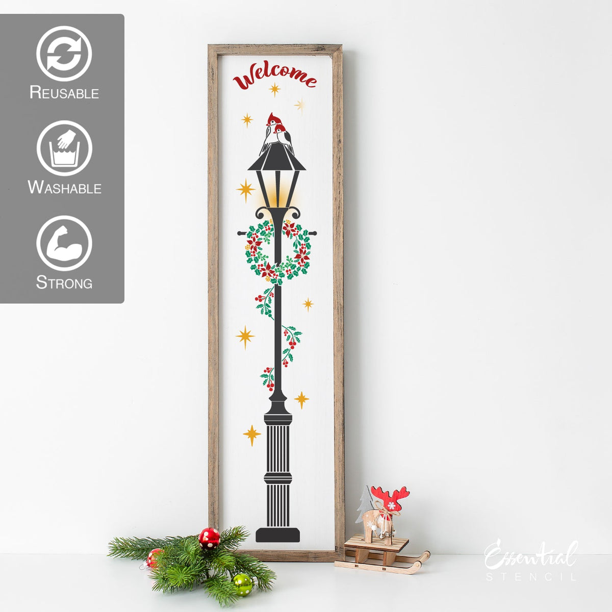 Vertical Winter Light Post 4ft Porch Stencil-Porch Leaner-Essential Stencil