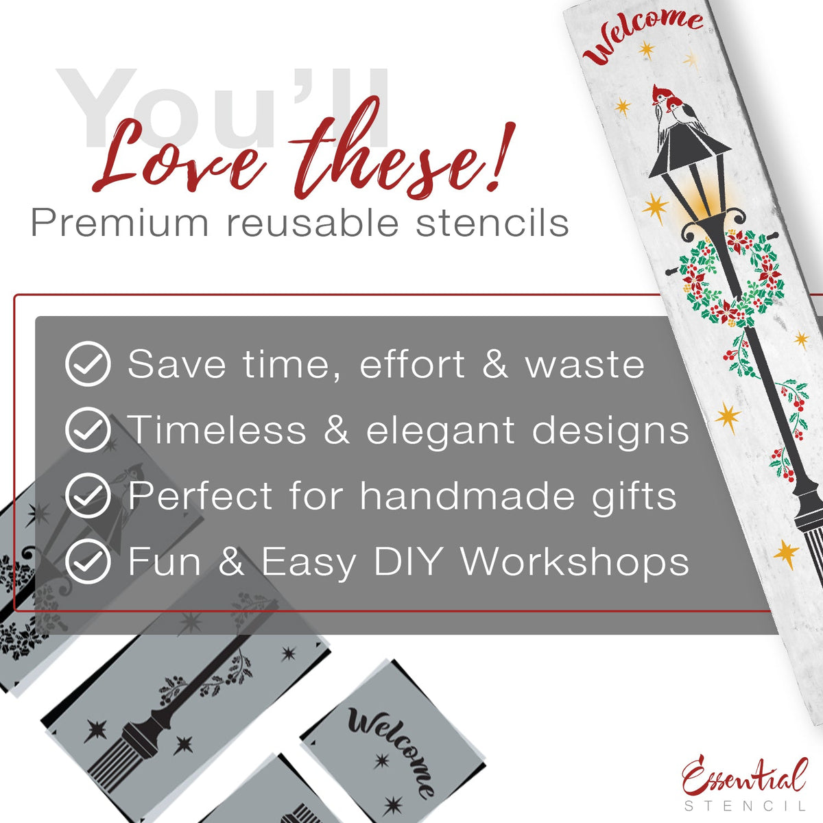 Vertical Winter Light Post 4ft Porch Stencil-Porch Leaner-Essential Stencil