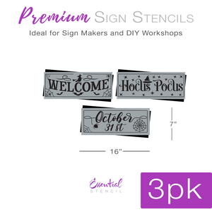 DIY reusable Halloween stencils for paint wood signs, Welcome halloween stencil, hocus pocus wood sign stencil, October 31st stencil for painting wood signs, diy halloween front door wood sign decor