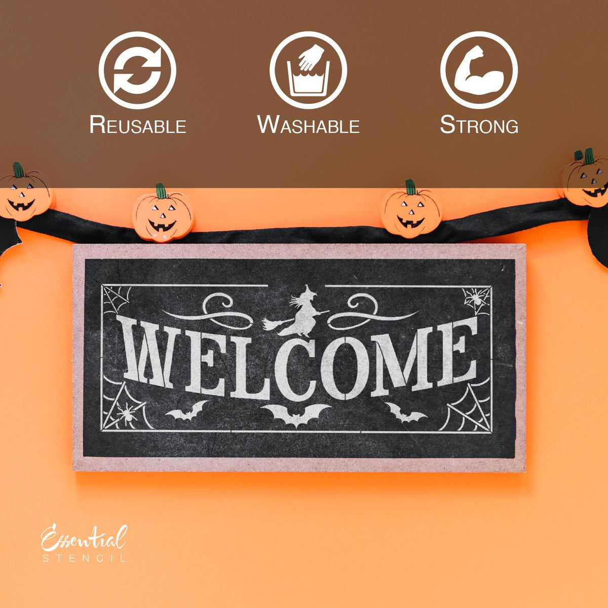 DIY reusable Halloween stencils for paint wood signs, Welcome halloween stencil, hocus pocus wood sign stencil, October 31st stencil for painting wood signs, diy halloween front door wood sign decor