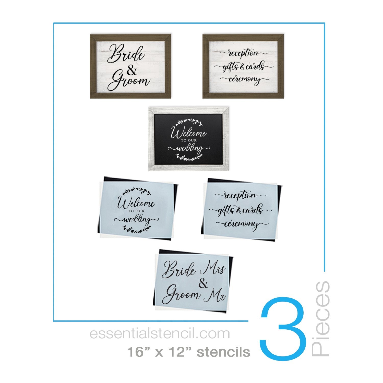 Cursive Letter Stencils with Numbers and Designs, 3-Pack