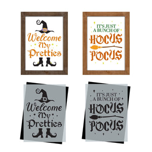DIY reusable witch halloween sign stencils, Welcome my pretties sign stencil, its just a bunch of hocus pocus sign stencil